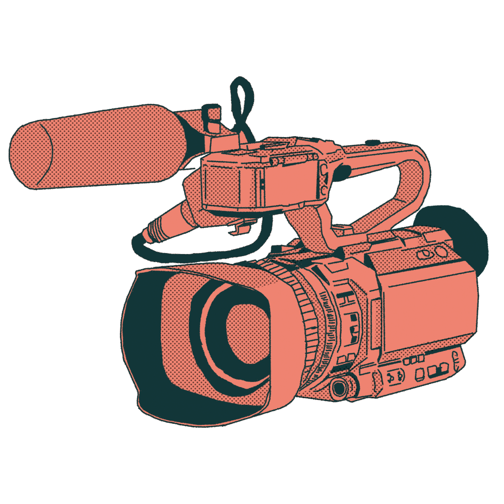 An illustration of a pink video camera